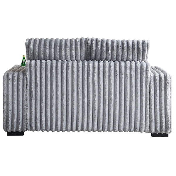 English Elm 61.42Inch Square Arm Loveseat With Ottoman Upholstered Velvet, Bluetooth Speaker, Wireless Charger, USB Ports, Cup Holder, Cozy Channeling Design LIGHT GREY W579S00020