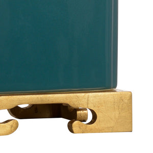 Wildwood Inkwell Myrtle Glazed Table Lamp With Antique Gold Leaf Accents — Vintage-Inspired Ceramic Desk Light 23389