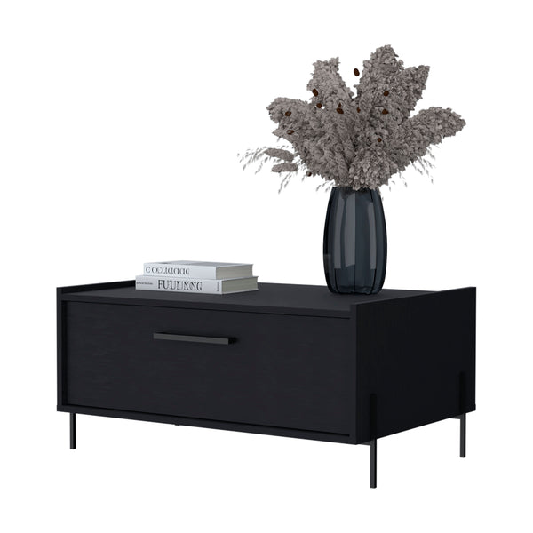 English Elm Glendale Modern Coffee Table with Flip-Down Door and Open Shelf, Scratch-Resistant Melamine Storage Black 33.5 L x 23.6 W x 2.8 H B128P244986