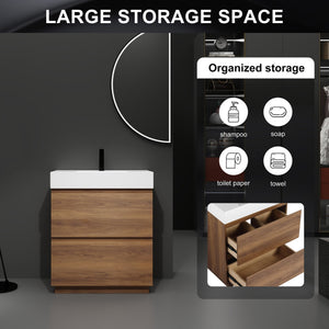 English Elm 30" Modern Bathroom Vanity With Undermount Sink, Double Drawer Storage & Waterproof Finish In Brown W1972S00007