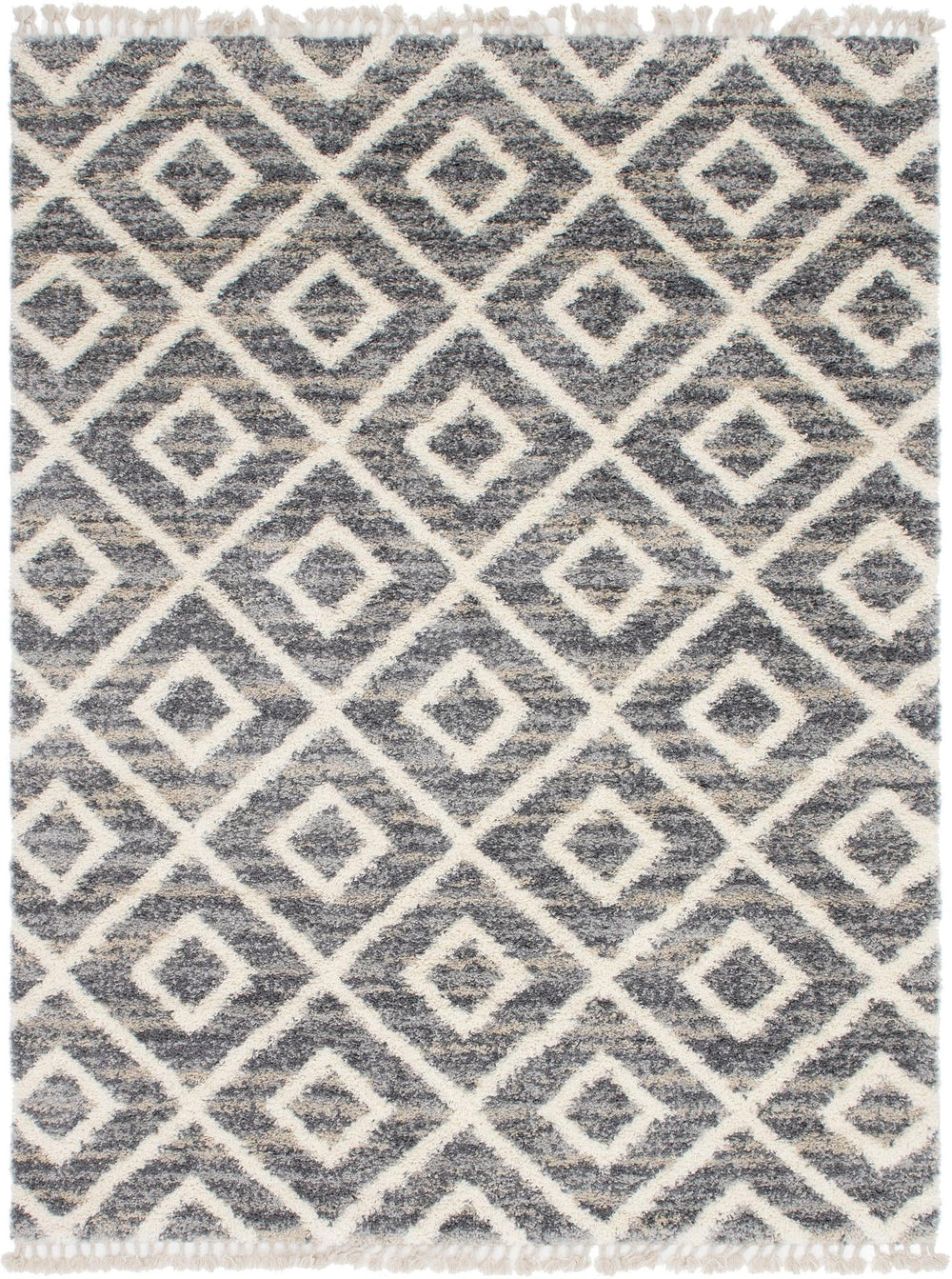 Unique Loom Hygge Shag Diamond Machine Made Geometric Rug Gray, Beige/Ivory 9' 0" x 12' 2"