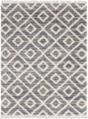 Unique Loom Hygge Shag Diamond Machine Made Geometric Rug Gray, Beige/Ivory 9' 0" x 12' 2"