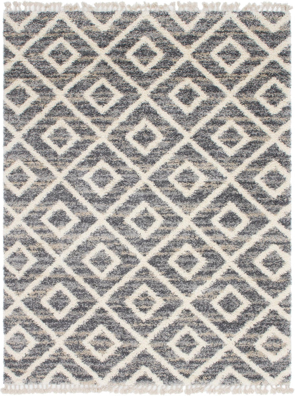 Unique Loom Hygge Shag Diamond Machine Made Geometric Rug Gray, Beige/Ivory 9' 0" x 12' 2"