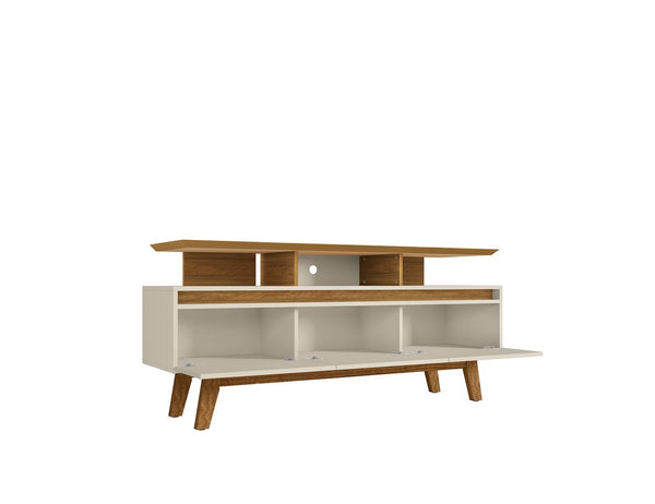 Manhattan Comfort Yonkers Mid-Century Modern TV Stand Off White and Cinnamon 233BMC12