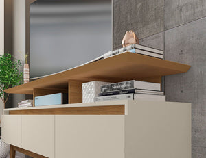 Manhattan Comfort Yonkers Mid-Century Modern TV Stand Off White and Cinnamon 233BMC12