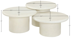 Meridian Furniture Emara Three Piece Concrete Fiberglass Coffee Table Set for Indoor Outdoor Lounge 233Cream-CT-3PC
