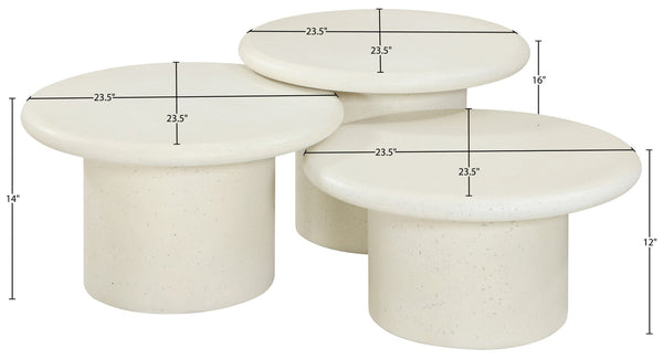 Meridian Furniture Emara Three Piece Concrete Fiberglass Coffee Table Set for Indoor Outdoor Lounge 233Cream-CT-3PC