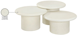 Meridian Furniture Emara Three Piece Concrete Fiberglass Coffee Table Set for Indoor Outdoor Lounge 233Cream-CT-3PC