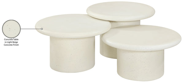 Meridian Furniture Emara Three Piece Concrete Fiberglass Coffee Table Set for Indoor Outdoor Lounge 233Cream-CT-3PC