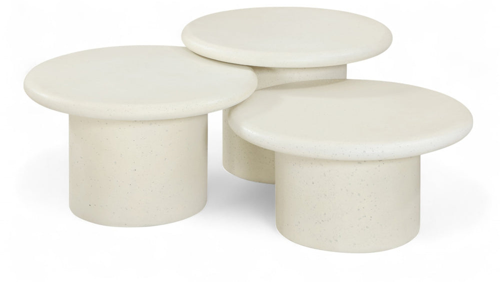 Meridian Furniture Emara Three Piece Concrete Fiberglass Coffee Table Set for Indoor Outdoor Lounge 233Cream-CT-3PC