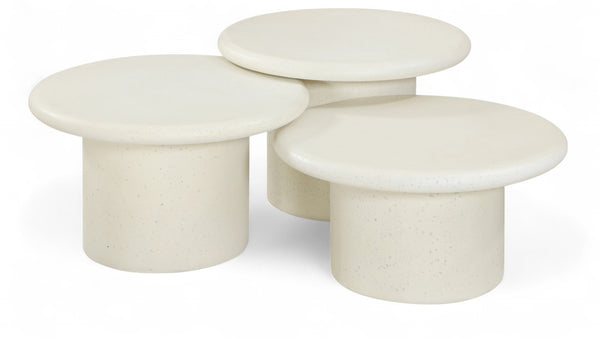 Meridian Furniture Emara Three Piece Concrete Fiberglass Coffee Table Set for Indoor Outdoor Lounge 233Cream-CT-3PC