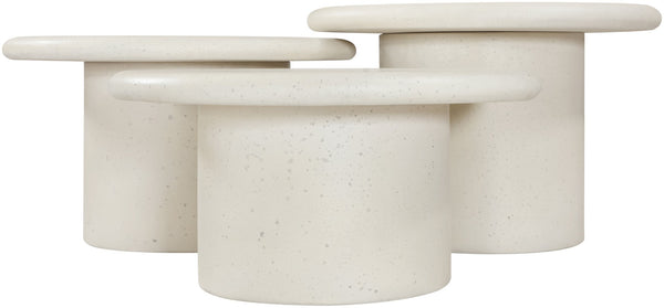 Meridian Furniture Emara Three Piece Concrete Fiberglass Coffee Table Set for Indoor Outdoor Lounge 233Cream-CT-3PC