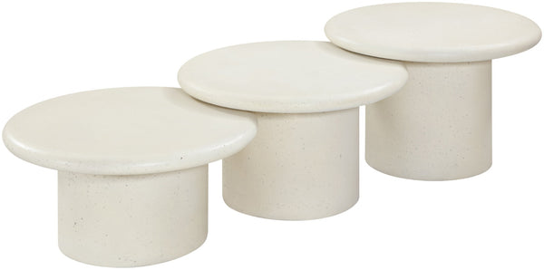 Meridian Furniture Emara Three Piece Concrete Fiberglass Coffee Table Set for Indoor Outdoor Lounge 233Cream-CT-3PC