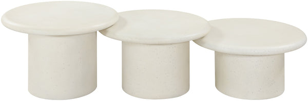 Meridian Furniture Emara Three Piece Concrete Fiberglass Coffee Table Set for Indoor Outdoor Lounge 233Cream-CT-3PC