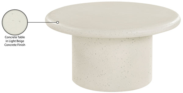 Meridian Furniture Emara Sculptural Concrete Fiberglass Round Coffee Table for Indoor Outdoor Use 233Cream-CT12