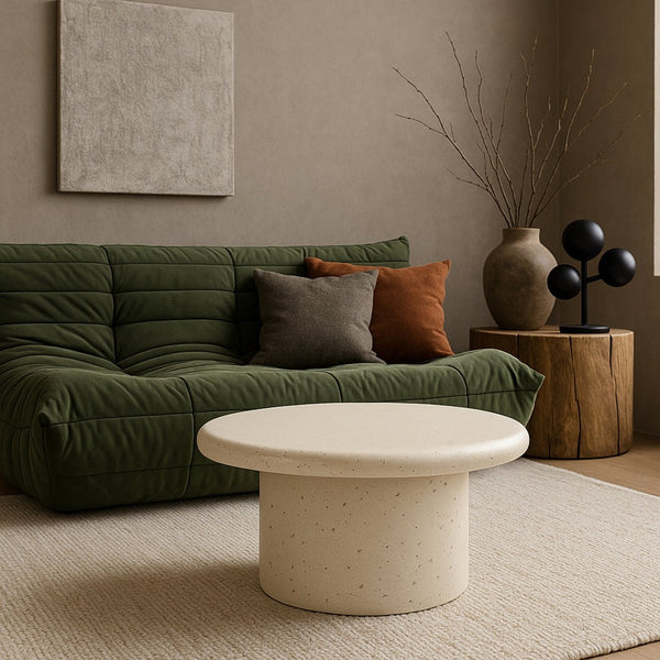 Meridian Furniture Emara Sculptural Concrete Fiberglass Round Coffee Table for Indoor Outdoor Use 233Cream-CT12