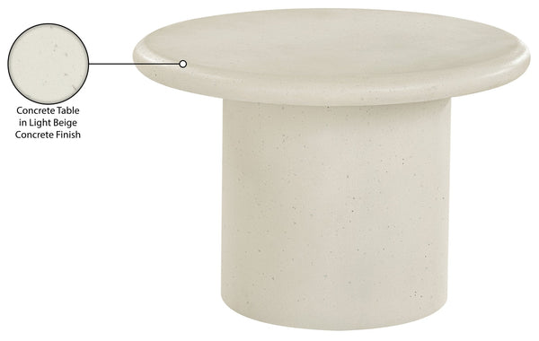 Meridian Furniture Emara Sculptural Concrete Fiberglass Round Coffee Table for Indoor Outdoor Living 233Cream-CT16