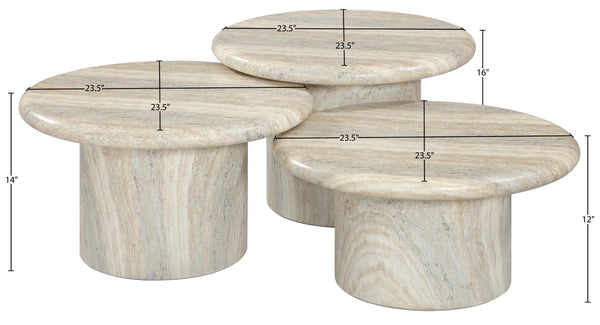 Meridian Furniture Emara Travertine Finish Concrete Fiberglass 3 Piece Indoor Outdoor Coffee Table Set 233Travertine-CT-3PC