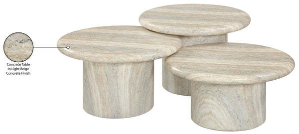 Meridian Furniture Emara Travertine Finish Concrete Fiberglass 3 Piece Indoor Outdoor Coffee Table Set 233Travertine-CT-3PC