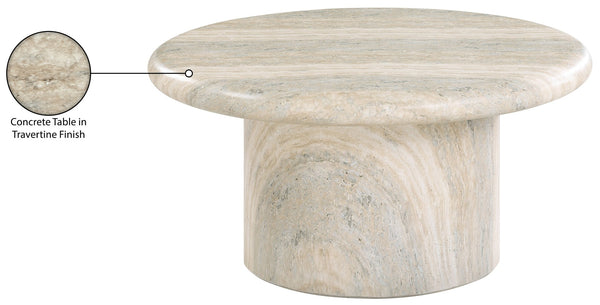 Meridian Furniture Emara Travertine Finish Concrete Fiberglass Round Coffee Table for Patio or Living Room 233Travertine-CT12