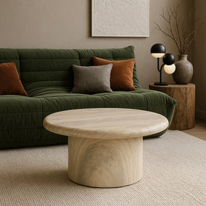 Meridian Furniture Emara Travertine Finish Concrete Fiberglass Round Coffee Table for Patio or Living Room 233Travertine-CT12