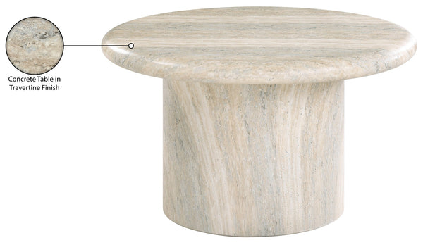 Meridian Furniture Emara Travertine Finish Concrete Fiberglass Round Coffee Table for Indoor Outdoor Use 233Travertine-CT14