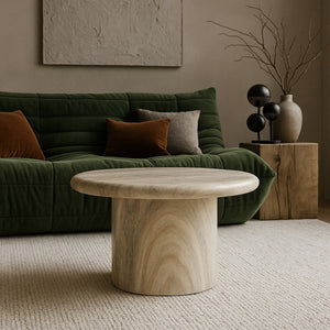Meridian Furniture Emara Travertine Finish Fiberglass Round Coffee Table for Indoor Outdoor Living 233Travertine-CT16