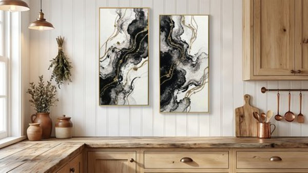 English Elm Large Abstract Diptych Canvas Set Hand Painted Gold Textured Minimalist Wall Decor W3374P419285