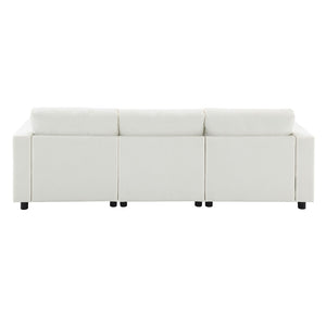 English Elm [video]86.5'' Chenille U-shaped Sectional with Dual Ottomans and Storage Pockets for Living Rooms White N723S7723A
