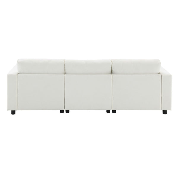 English Elm [video]86.5'' Chenille U-shaped Sectional with Dual Ottomans and Storage Pockets for Living Rooms White N723S7723A