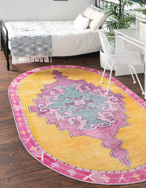 Unique Loom Timeless Thomas Machine Made Medallion Rug Yellow, Green/Ivory/Violet/Orange 5' 1" x 8' 0"