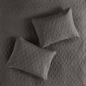 English Elm 3 Piece Madison Park Quebec Quilted Bedspread Set Dark Grey Queen – Pleated Split Corners, Antimicrobial Protection, 24" Drop Elegance B03597559