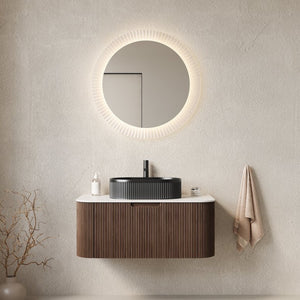 English Elm Dina Floating Bathroom Vanity Sintered Stone Top Glass Basin Striped Plywood Cabinet W2615S00202