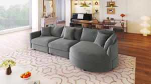English Elm U_style Chenille Sectional Sofa with Curved Chaise Pine Frame and Three Accent Pillows Grey WY000461AAE