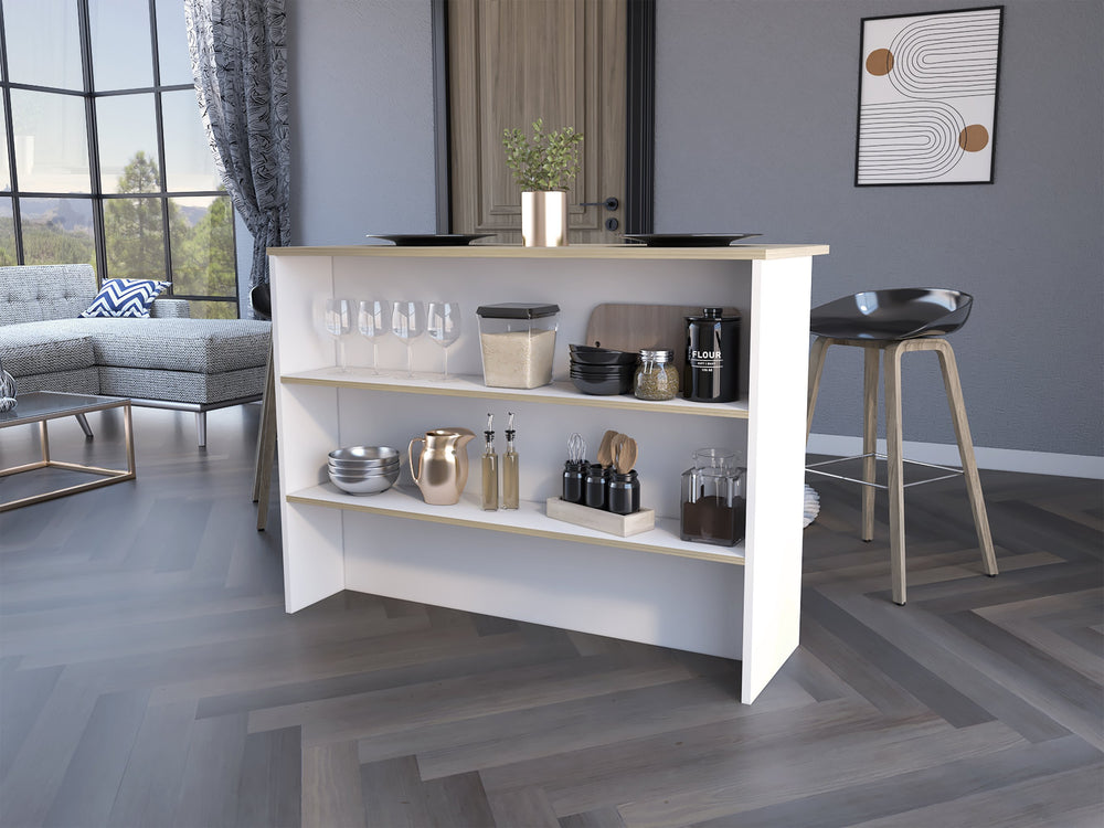 English Elm Crete Kitchen Island Bar Table with 3-Tier Shelves, Multicolor Particle Board, 47.2"x23.6" Workspace B128S00148
