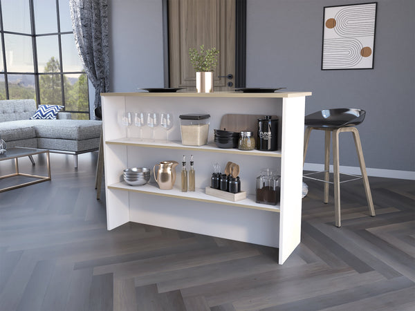 English Elm Crete Kitchen Island Bar Table with 3-Tier Shelves, Multicolor Particle Board, 47.2"x23.6" Workspace B128S00148