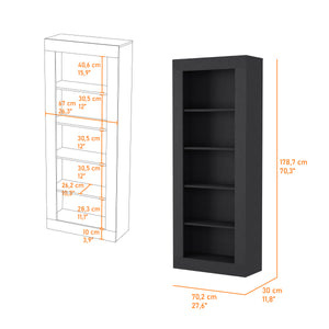 English Elm Melbourne 70.3" Black Bookcase with 5 Deep Open Shelves, Ergonomic Particle Board Storage Unit B128S00172