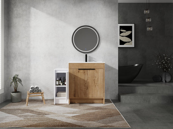 English Elm 42 Inch Freestanding Bathroom Vanity With Ceramic Sink, Soft-Close Doors & Ample Storage Solutions W999S00309