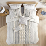 INK+IVY Imani Global Inspired Cotton Printed Duvet Cover Set with Chenille II12-997 Ivory