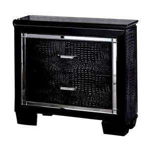 English Elm Contemporary Crocodile-Textured Nightstand with LED Mood Lighting, Dovetail Drawer & Mirror Accents Black 34 L x 21 W x 35 H B011P232476