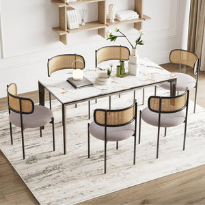 English Elm Modern Upholstered Dining Chairs Set Of 4 - Stylish Light Gray Rattan Accent Chairs With Metal Legs T3623P379700