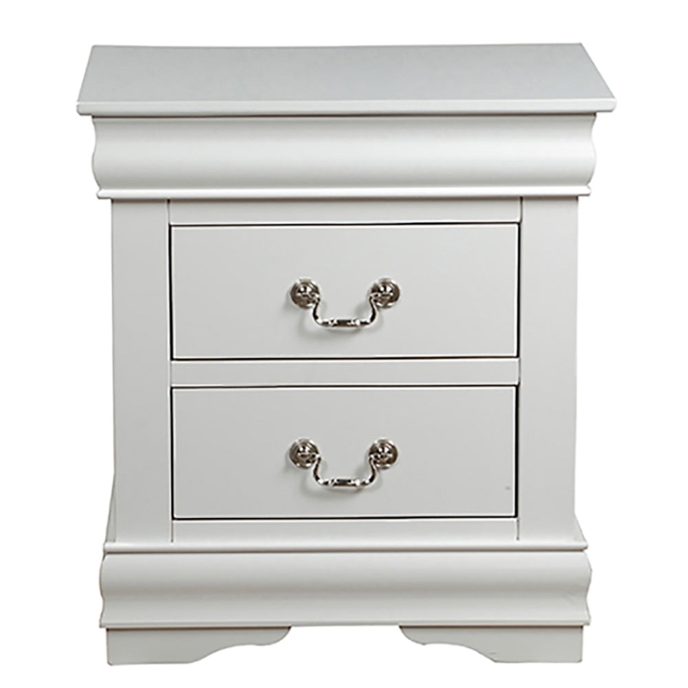 English Elm White Classic 2-Drawer Nightstand with Brushed Nickel Handles — Compact Louis Philippe Style Storage B062P189239