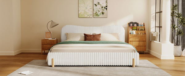 English Elm Christopher Knight Home® - Sleek White Boucle Upholstered Bed With Wavy Headboard & Vertical Stitching - King Size Comfort N769P261294W