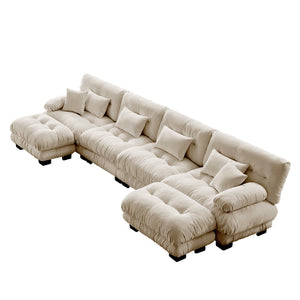 English Elm Free Modular U-Shaped Sectional Sofa With 2 Ottomans – Cozy Light Coffee Chenille 4-Seater Couch W714S01033