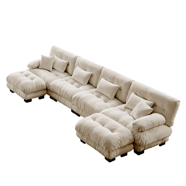 English Elm Free Modular U-Shaped Sectional Sofa With 2 Ottomans – Cozy Light Coffee Chenille 4-Seater Couch W714S01033