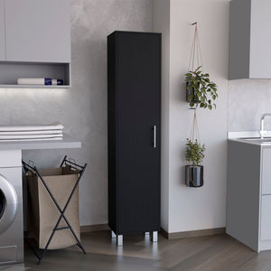 English Elm Laska 70" Tall Storage Cabinet Broom Closet in Black with Broom Hanger and Five Adjustable Shelves B070P210745