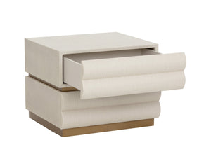 Sunpan SUBIRA Nightstand - Cream Raffia with Golden Accents, Spacious Drawers & Modern Sculptural Design 112310