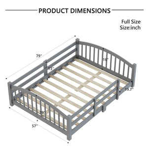 English Elm Full Montessori Pine Wood Floor Bed with Safety Rails Low Profile Kids Room Frame Gray N733P400299E