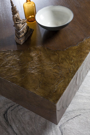 Lexington Artistica Home Contango Overscaled Square Cocktail Table With Unique Bronze Inserts And Rich Brown Oak Finish Dark Brown Wood 2340-947