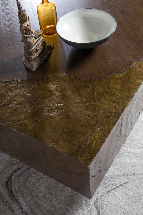 Lexington Artistica Home Contango Overscaled Square Cocktail Table With Unique Bronze Inserts And Rich Brown Oak Finish Dark Brown Wood 2340-947